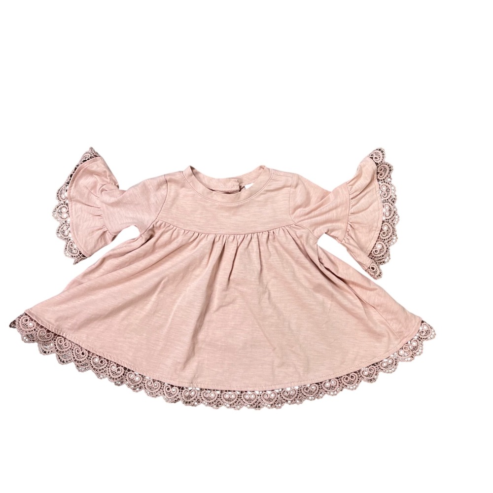 Cynthia Rowley Baby Girls Pink Lace Trim Bell Sleeve Babydoll Top 18M CP04513